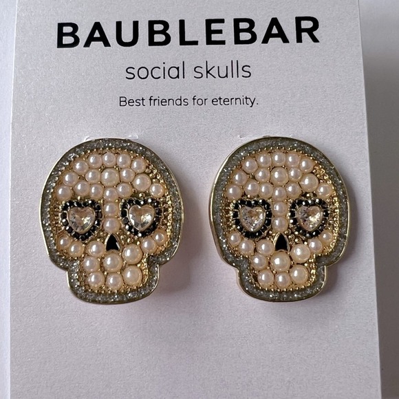 Baublebar Pearl Skull Earrings NWOT - Picture 2 of 4